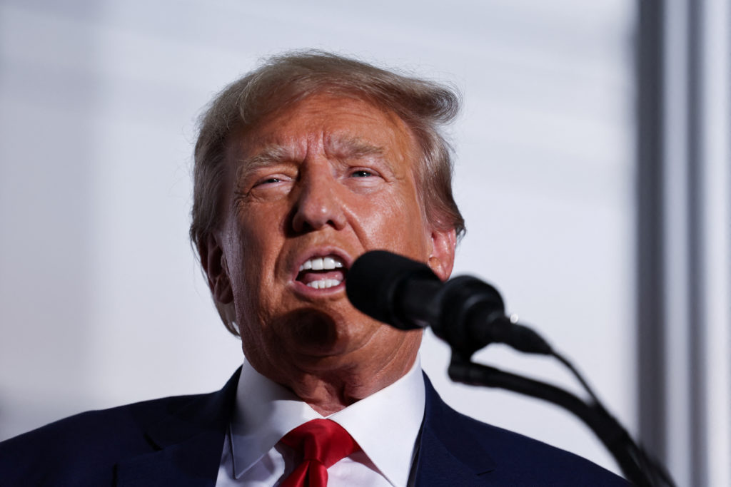Former U.S. President Donald Trump delivers remarks following his arraignment on classified document charges, in Bedminster