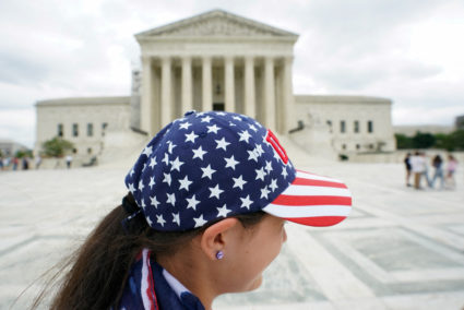 FILE PHOTO: Patriotic hat worn at the U.S. Supreme Court in Washington