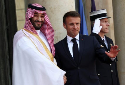 French President Macron meets Saudi Arabian Crown Prince Mohammed bin Salman in Paris