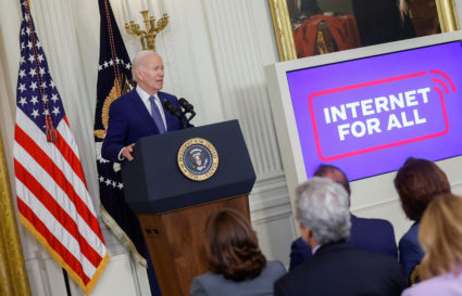U.S. President Joe Biden announces program for high-speed internet infrastructure deployment, in Washington