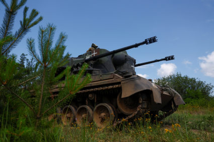 Ukrainian servicemen operate a Gepard self-propelled anti-aircraft gun during their combat shift in Kyiv region