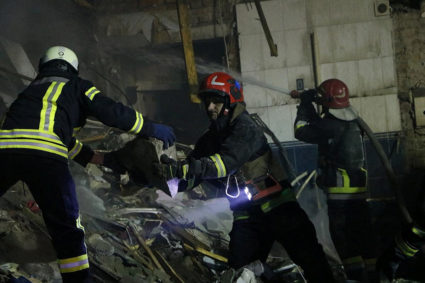 Aftermath of a Russian missile strike on the outskirts of Dnipro