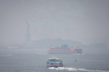 Haze and smoke, from wildfires in Canada in New York