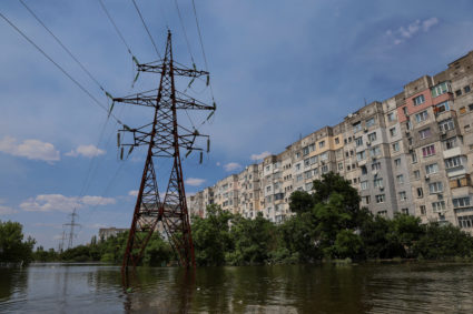 View shows a flooded area after the Nova Kakhovka dam breached, in Kherson