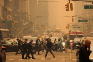 Haze and smoke caused by wildfires in Canada blanket New York City