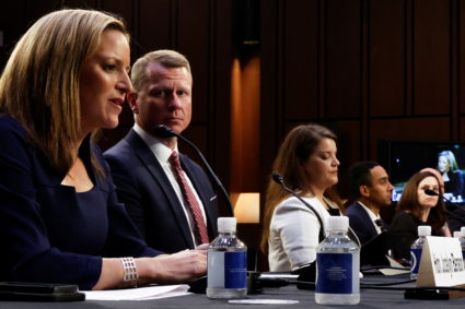 U.S. Justice Department and state elections officials testify at a U.S. Senate Judiciary Committee hearing on threats agai...