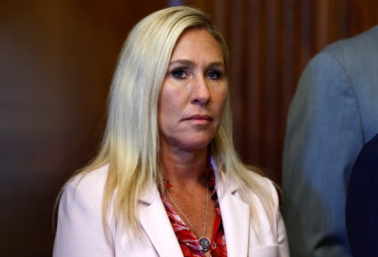 U.S. Rep. Marjorie Taylor Greene (R-GA) attends a press conference alongside fellow Republicans following the passage of the Secure the Border Act, HR-2, on Capitol Hill in Washington, U.S., May 11, 2023. Photo by Evelyn Hockstein/REUTERS
