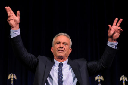 Democratic presidential candidate Robert F. Kennedy Jr. speaks at St. Anselm College in Manchester