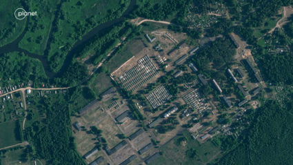 A satellite image appears to show new facilities set up recently, at a military base in Tsel