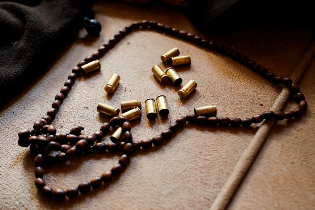A view of bullet cases and other belongings of two Palestinians who were killed during an Israeli raid in Nablus in the Is...