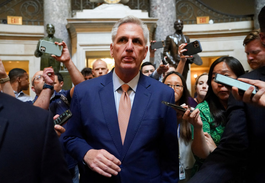 FILE PHOTO: Speaker of the House Kevin McCarthy speaks about the debt ceiling at the U.S. Capitol in Washington