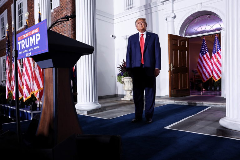 Former U.S. President Donald Trump walks onstage during an event following his arraignment on classified document charges,...