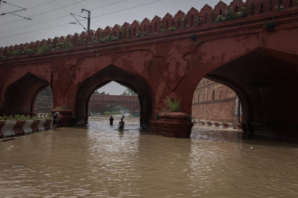 Rising water level of river Yamuna after monsoon rains in New Delhi