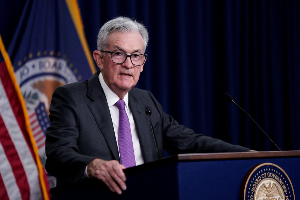 Federal Reserve Board Chairman Powell attends a press conference, in Washington