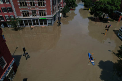 Streets are flooded from recent rain in Montpelier