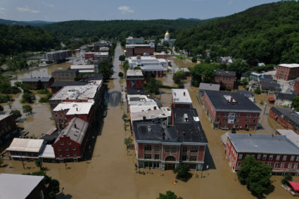 Streets are flooded from recent rain in Montpelier