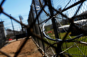 Barbed wire is seen inside the Louisiana State Penitentiary in Angola