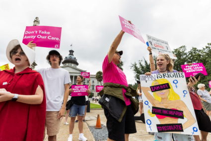 Protesters gather outside the South Carolina House as members debate a new near-total ban on abortion with no exceptions for pregnancies caused by rape or incest at the state legislature in Columbia, South Carolina, U.S. August 30, 2022. Photo by Sam Wolfe/REUTERS