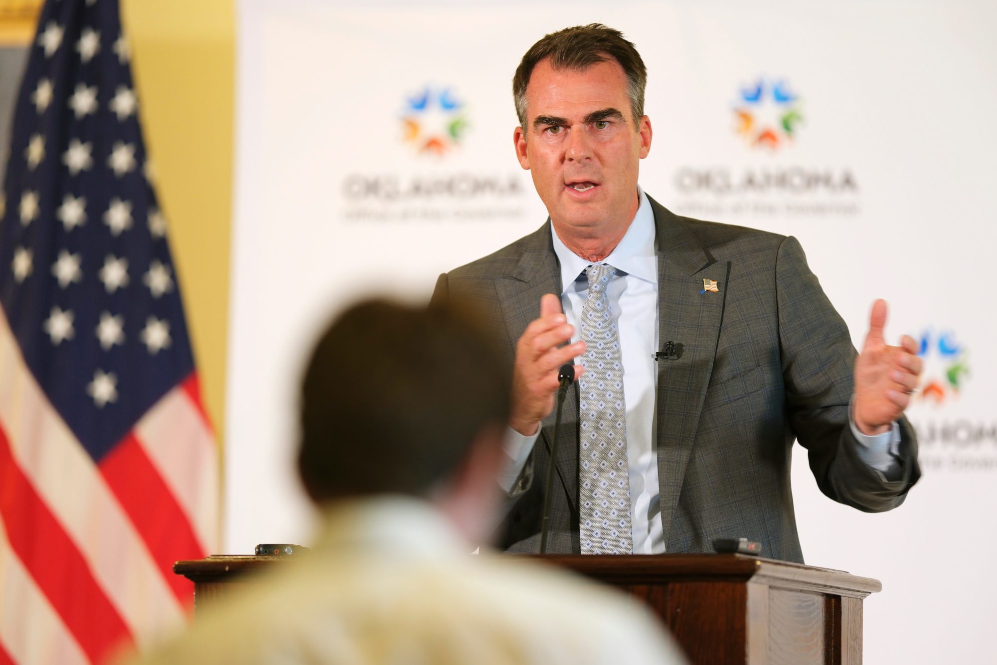 Oklahoma Gov. Kevin Stitt responds to the Legislature overriding his vetoes of the tribal compacts in the Blue Room of the