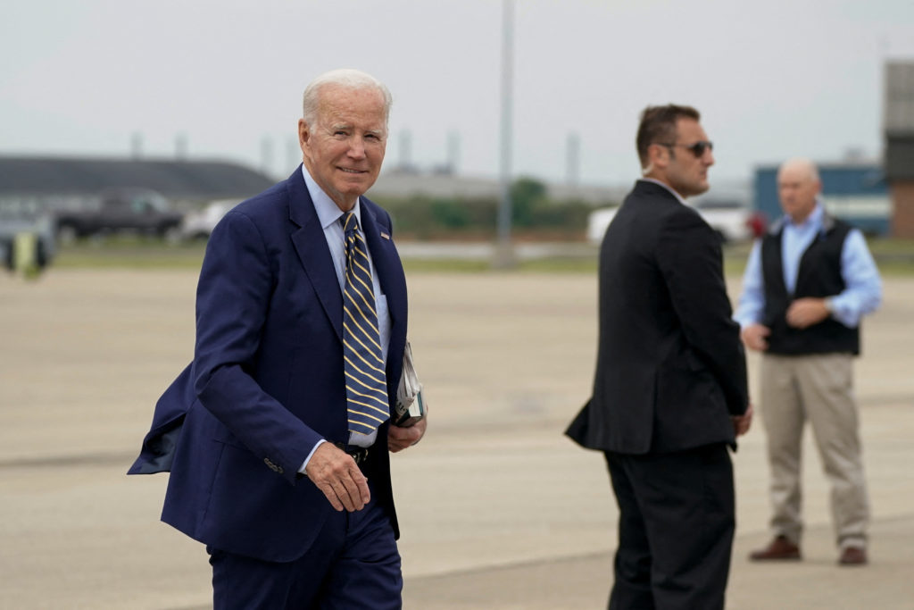 U.S. President Joe Biden boards Air Force One on return travel to Washington, in New Castle