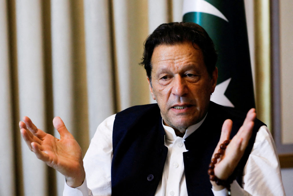 FILE PHOTO: Former Pakistani PM Imran Khan speaks with Reuters during an intervew, in Lahore