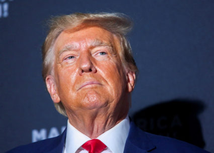 FILE PHOTO: Republican presidential candidate Trump holds a campaign rally in Windham