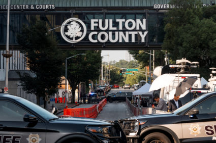 Outside of the Fulton County Courthouse following the indictment of former U.S. President Trump