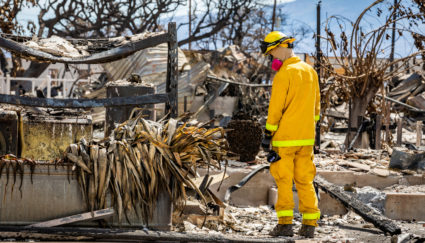 Search, rescue and recovery personnel conduct search operations of areas damaged by Maui wildfires