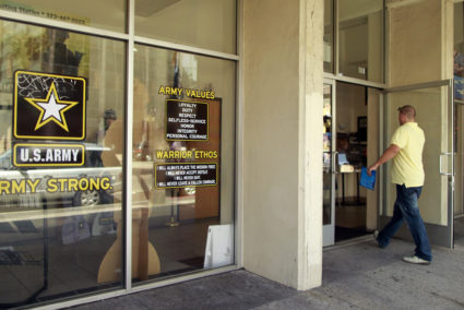 A man walks into an army recruiting center in Hollywood
