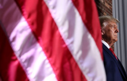 Former U.S. President Donald Trump attends an event following his arraignment on classified document charges, in Bedminster