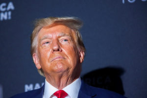 Former U.S. President and Republican presidential candidate Donald Trump speaks during a campaign rally in Windham, New Hampshire, U.S., August 8, 2023. Photo by Reba Saldanha/REUTERS
