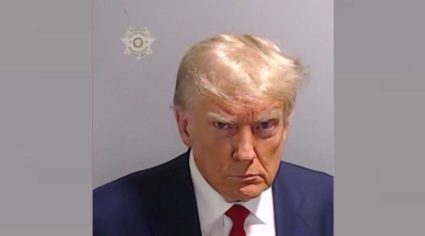 a mug shot of a former President Donald Trump taken at Fulton County jail in Atlanta, Georgia on August 24, 2023.