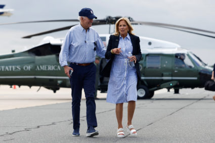 U.S. President Joe Biden departs after touring Hurricane Idalia storm destruction, in Gainesville