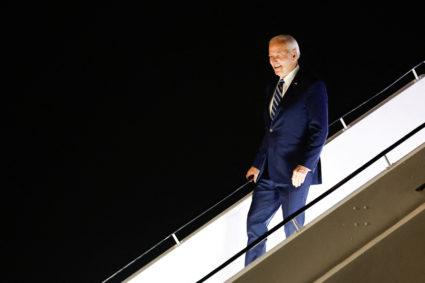 U.S. President Joe Biden arrives ahead of G20 Summit, in New Delhi, India, September 8, 2023. Photo by Evelyn Hockstein/REUTERS