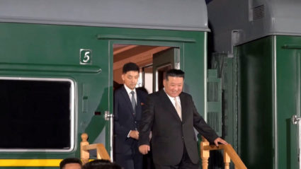 First views of North Korea's Kim disembarking from train in Russia