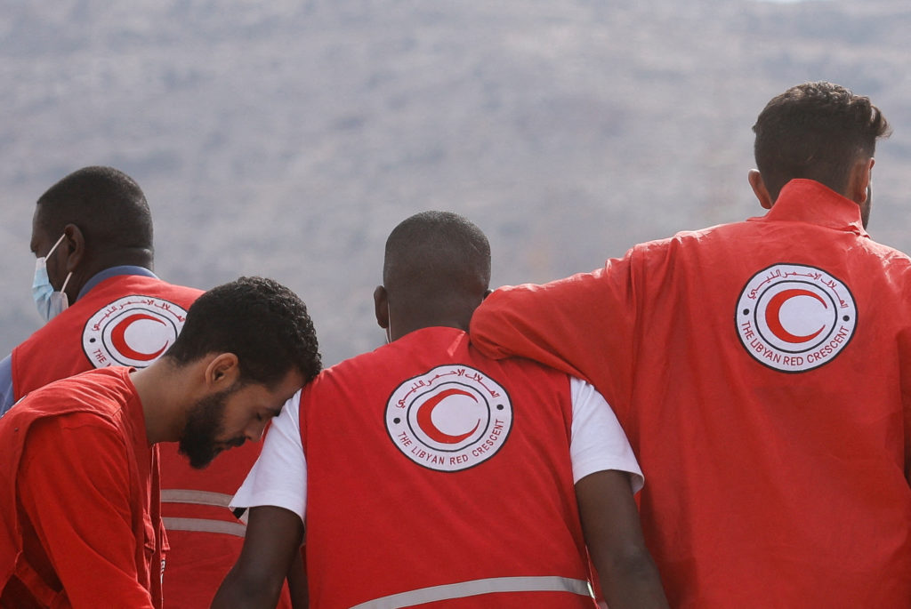 Members of Libyan Red Crescent are en route to Karsa, joined by an Emirates Red Crescent convoy, to deliver aid and relief...