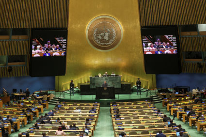Ecuador's President Guillermo Lasso Mendoza addresses the 78th United Nations General Assembly at U.N. headquarters in New York, U.S., September 20, 2023. Photo by Caitlin Ochs/REUTERS
