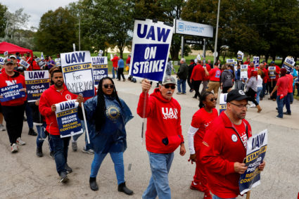 FILE PHOTO: U.S. President Joe Biden joins United Auto Workers picket line in Belleville, Michigan