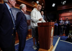 Senate Democrats Urge President Biden to Prepare to Invoke the 14th Amendment to Avoid Default during press conference on ...