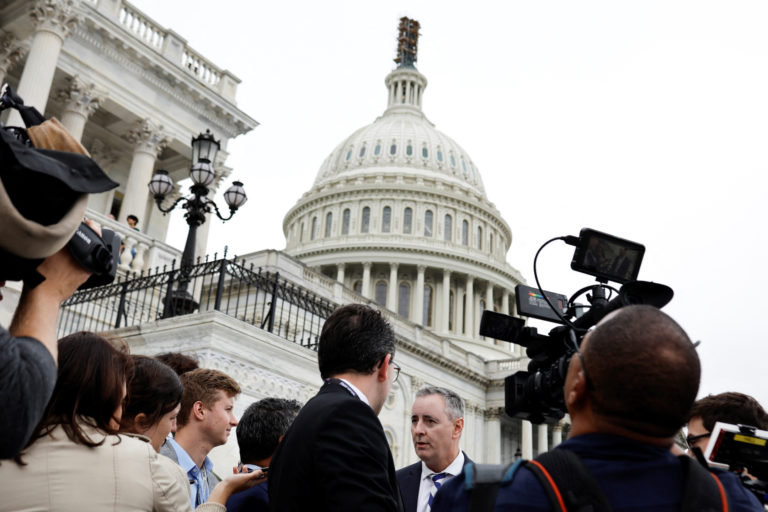 U.S. Representatives depart after a vote at the U.S. Capitol ahead of a looming government shutdown in Washington