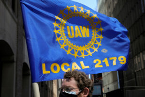 FILE PHOTO: May Day rally for media workers held by The NewsGuild of New York on International Workers' Day in Manhattan, ...