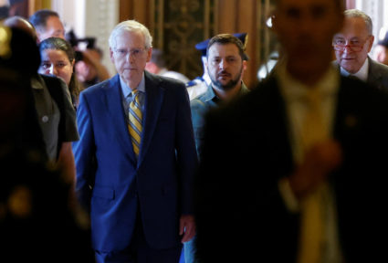 Ukrainian President Volodymyr Zelenskiy arrives to meet members of the U.S. Senate in Washington