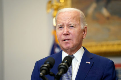U.S. President Joe Biden makes a statement on the stopgap government funding bill at White House