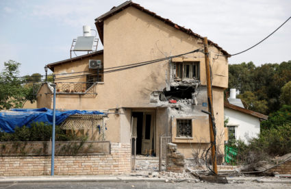 A view of a house damaged by rockets fired from Gaza towards Israel, in Sderot, southern Israel