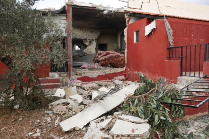 A view shows damage after Israeli shelling in the village of Dhayra