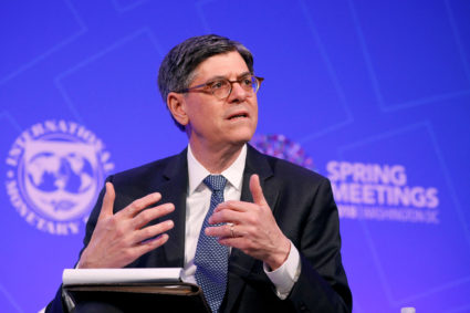 FILE PHOTO: Former U.S. Treasury Secretary Jack Lew speaks during a panel entitled "Reforming the Euro Area: Views from In...