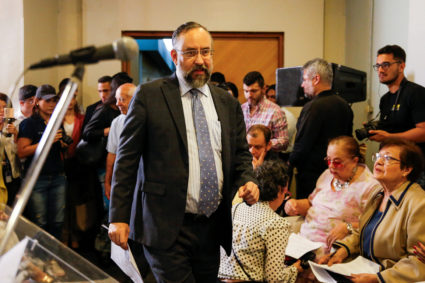 Jesus Maria Casal, president of the organizing commission of Venezuela's opposition primary election, attends an event to confirm Maria Corina Machado as the winner of the October 22 opposition's primary election, in Caracas, Venezuela October 26, 2023. Photo by Leonardo Fernandez Viloria/REUTERS