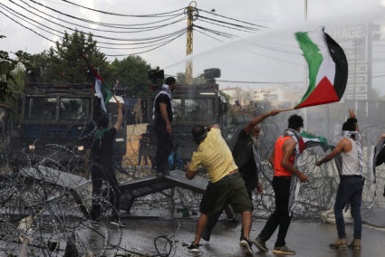 Protest near U.S. embassy in Awkar after Gaza hospital strike