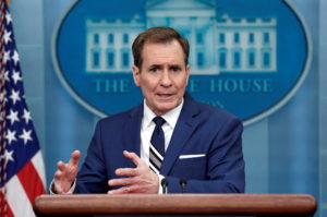 FILE PHOTO: John Kirby, National Security Council Coordinator for Strategic Communications, answers questions during the daily press briefing at the White House in Washington, U.S., February 17, 2023. Photo by Evelyn Hockstein/Reuters