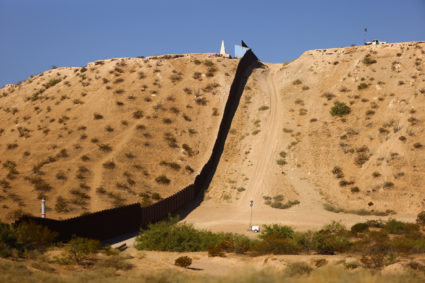 A general view shows the wall on the United States and Mexico border, as seen from Sunland Park